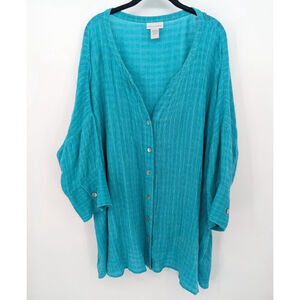 Soft Surroundings Turquoise Button-Down Tunic